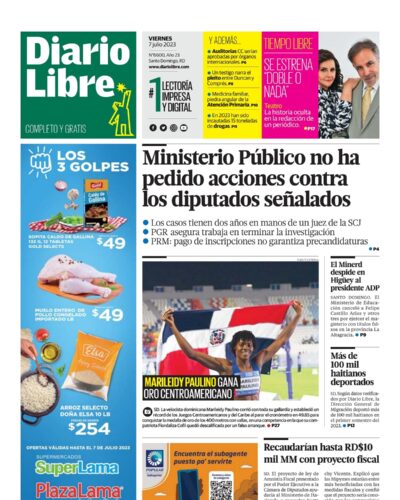 Portada Periódico Diario Libre, Viernes 07 Julio, 2023