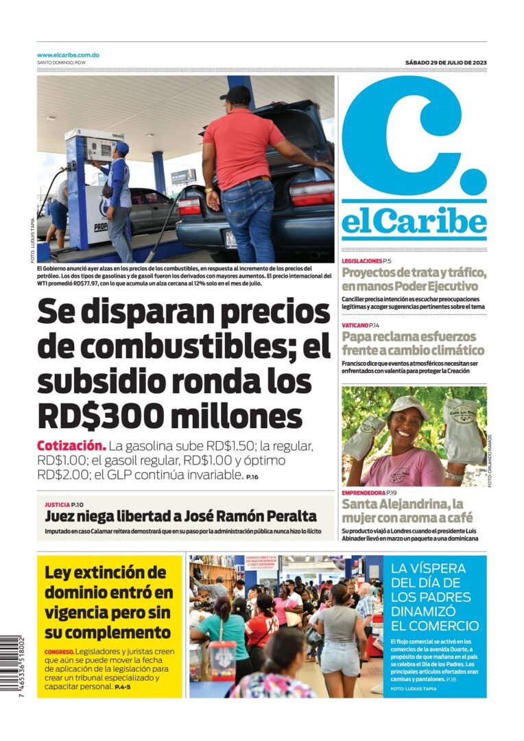 Portada Periódico El Caribe, Lunes 31 Julio, 2023