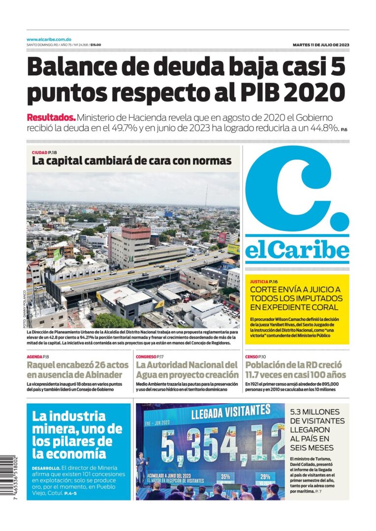 Portada Periódico El Caribe, Martes 11 Julio, 2023