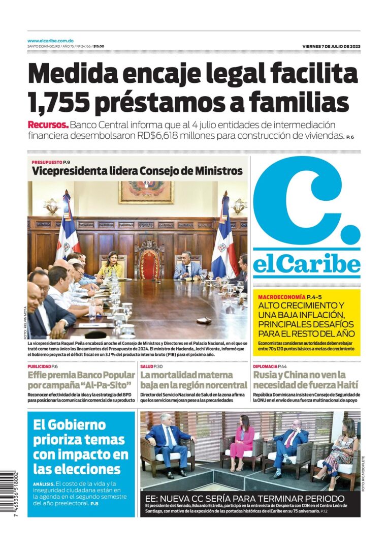 Portada Periódico El Caribe, Viernes 07 Julio, 2023