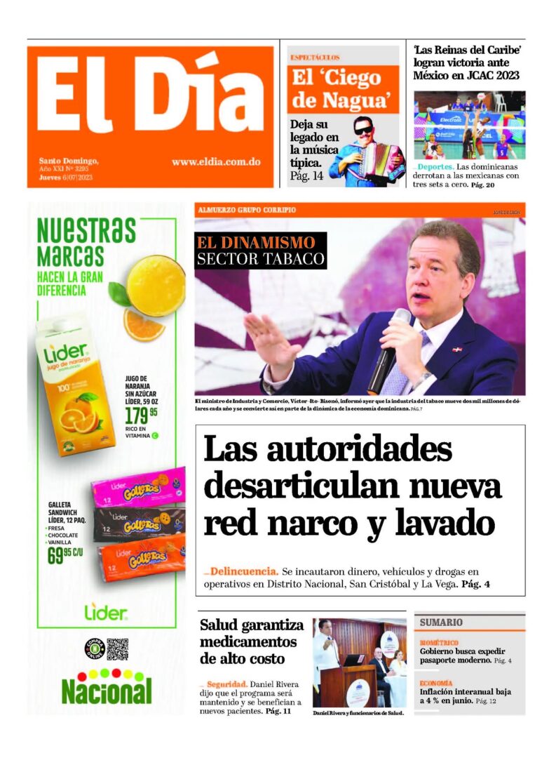 Portada Periódico El Día, Jueves 06 Julio, 2023