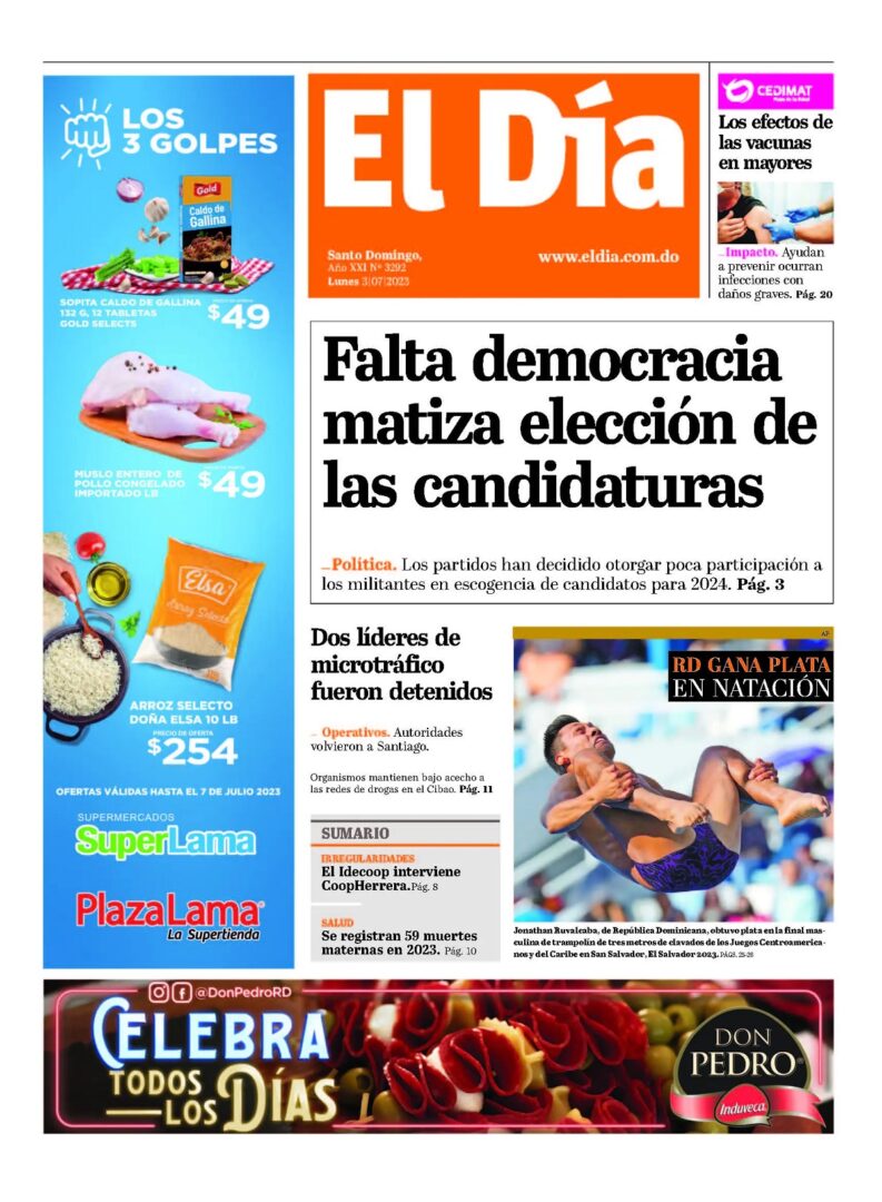 Portada Periódico El Día, Lunes 03 Julio, 2023