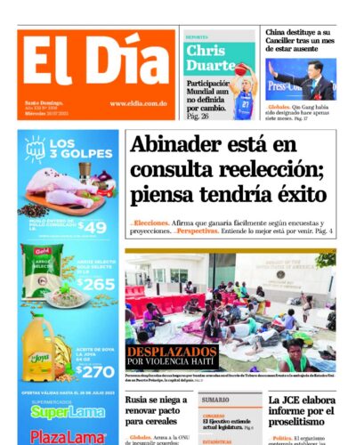 Portada Periódico Diario Libre, Miércoles 26 Julio, 2023