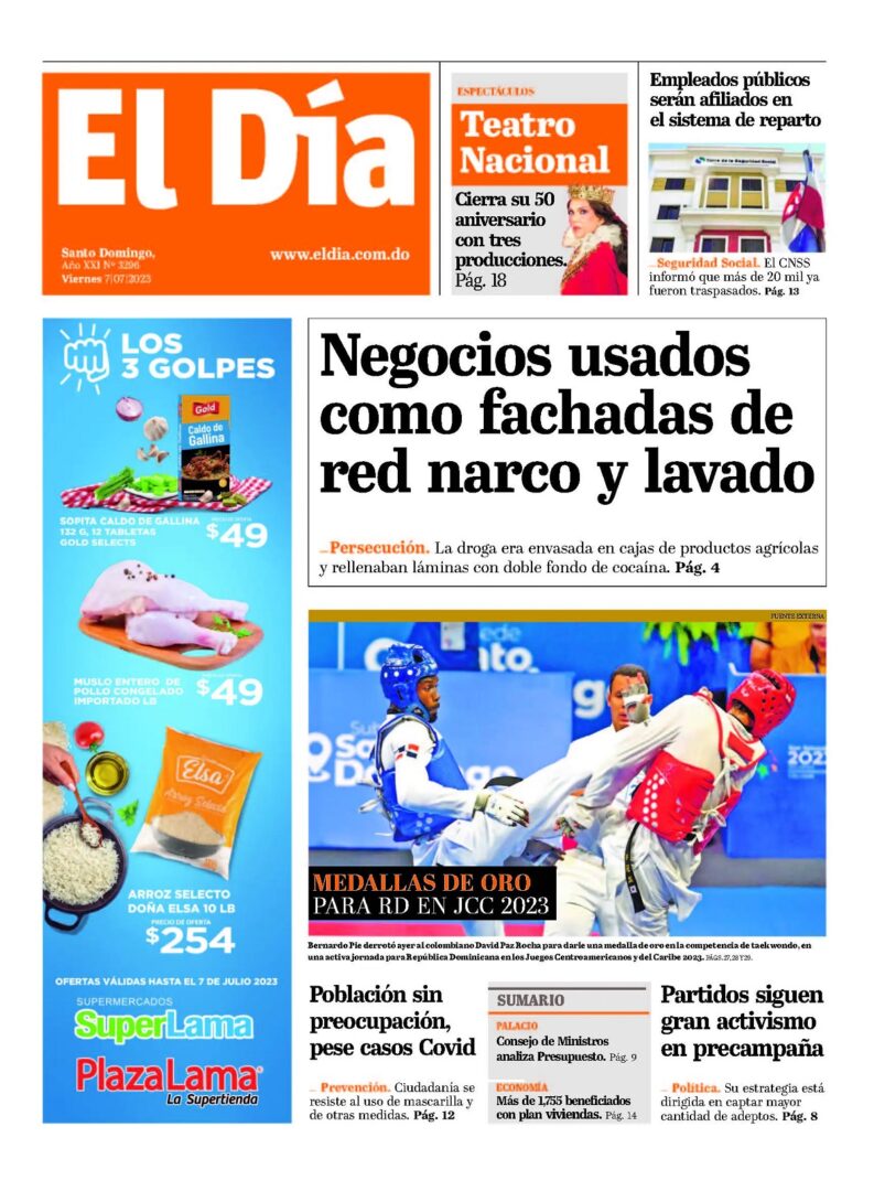 Portada Periódico El Día, Viernes 07 Julio, 2023