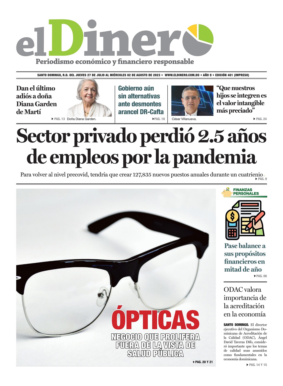 Portada Periódico El Dinero, Viernes 28 Julio, 2023