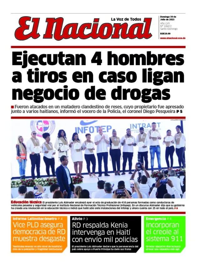 Portada Periódico El Nacional, Domingo 30 Julio, 2023