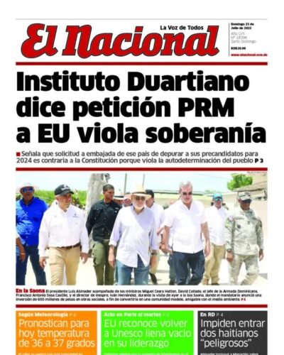 Portada Periódico El Nacional, Dominigo 23 Julio, 2023