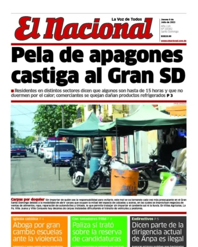 Portada Periódico El Nacional, Jueves 06 Julio, 2023