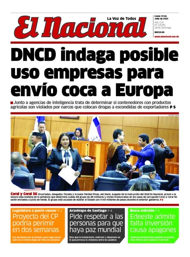 Portada Periódico El Nacional, Lunes 10 Julio, 2023