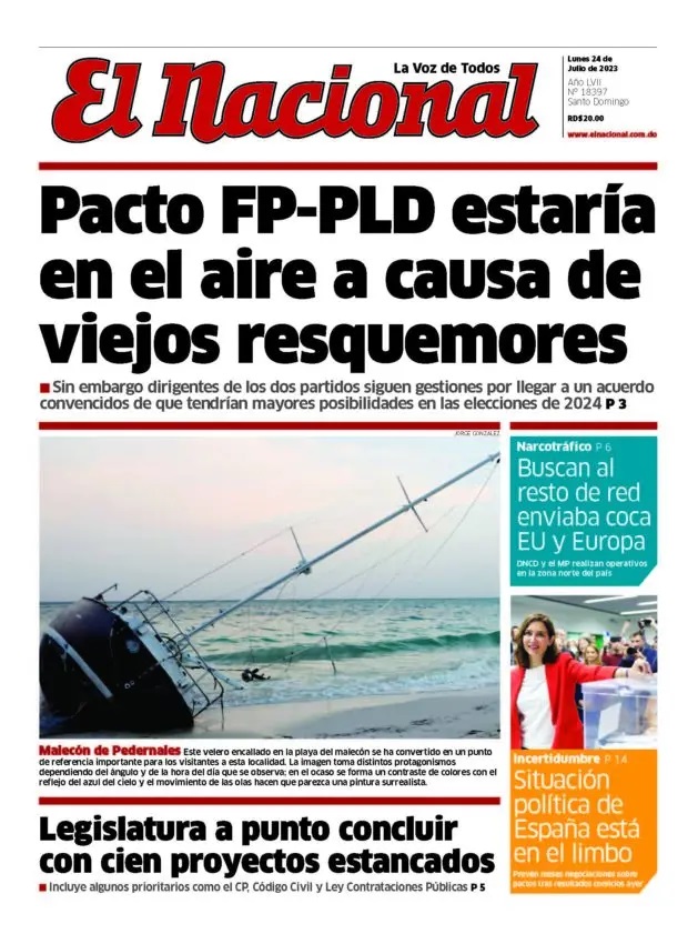 Portada Periódico El Nacional, Lunes 24 Julio, 2023