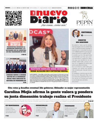 Portada Periódico El Nuevo Diario, Jueves 06 Julio, 2023