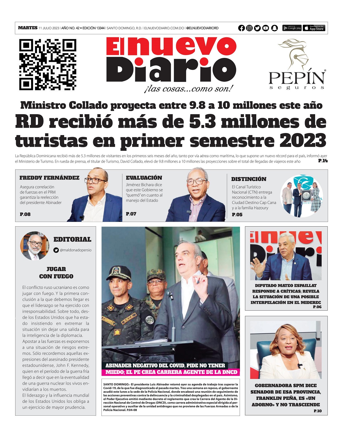 Portada Periódico El Nuevo Diario, Martes 11 Julio, 2023