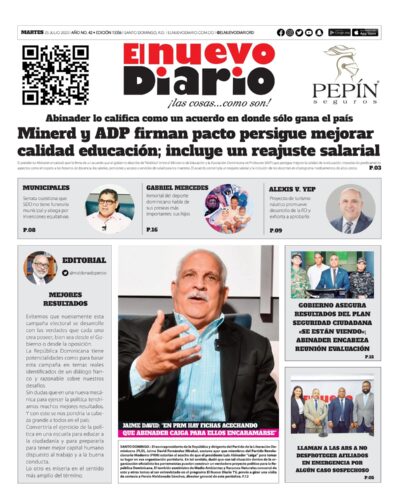 Portada Periódico El Nuevo Diario, Martes 25 Julio, 2023