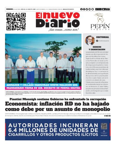 Portada Periódico El Nuevo Diario, Viernes 28 Julio, 2023