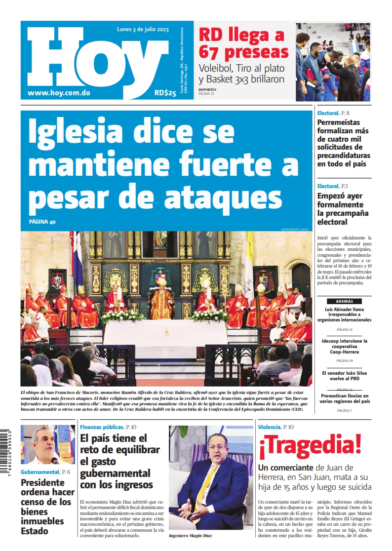 Portada Periódico Hoy, Lunes 03 Julio, 2023