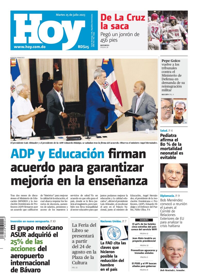 Portada Periódico Hoy, Martes 25 Julio, 2023