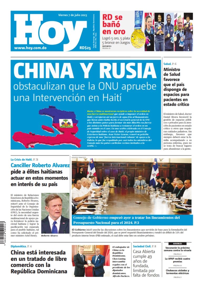 Portada Periódico Hoy, Viernes 07 Julio, 2023