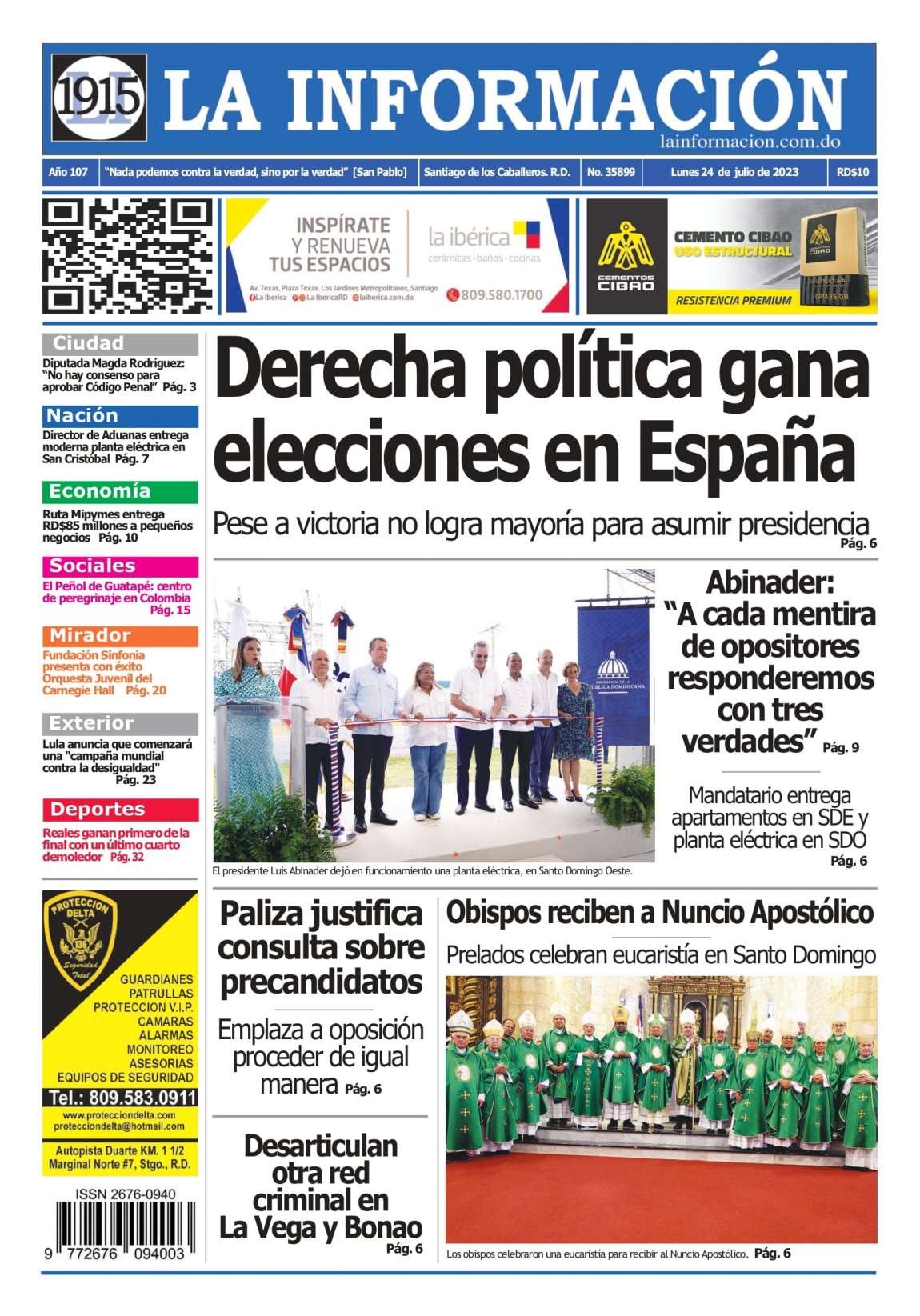 Portada Periódico La Información, Lunes 24 Julio, 2023