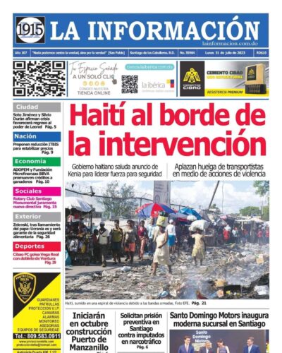 Portada Periódico La Información, Lunes 31 Julio, 2023