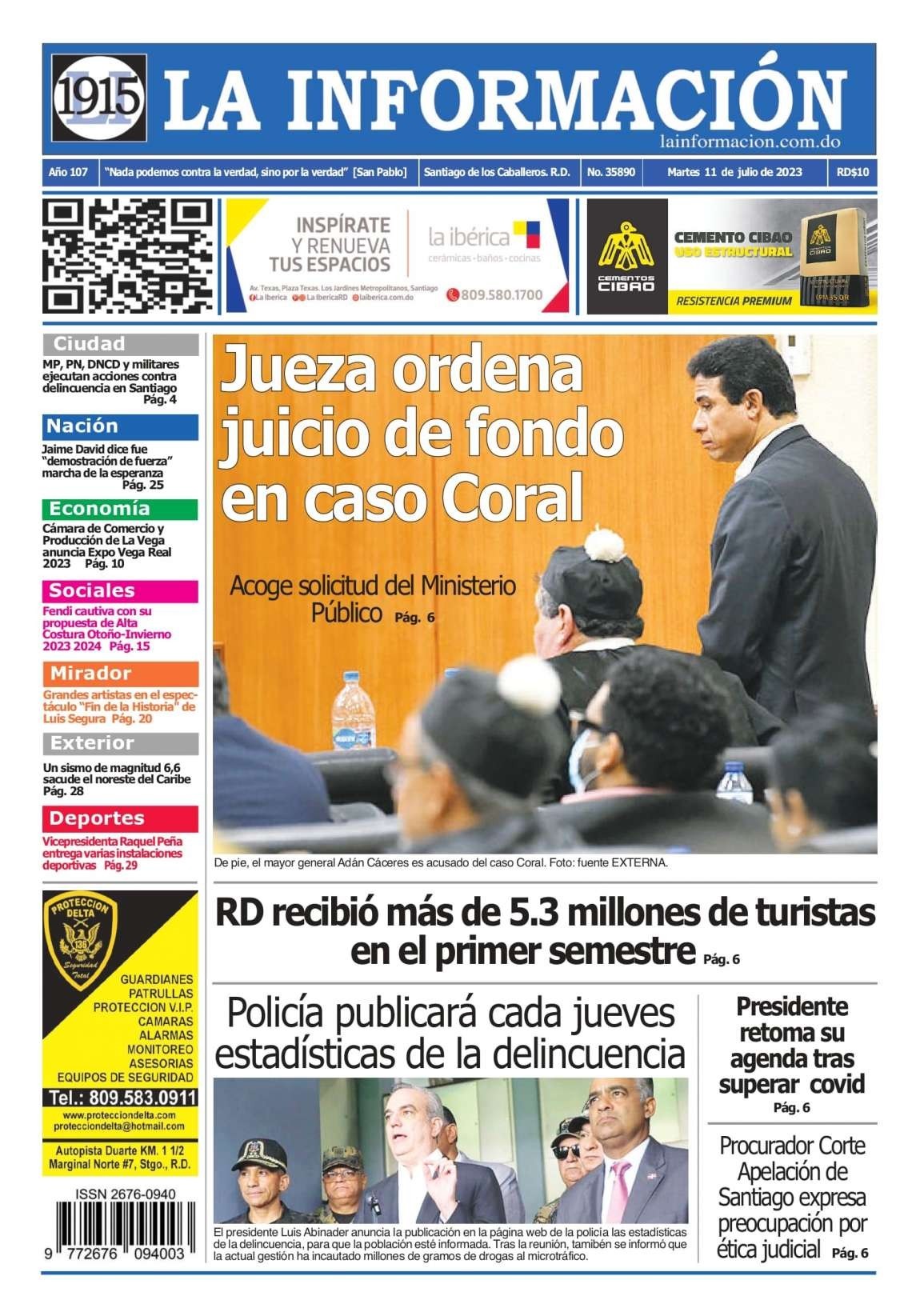 Portada Periódico La Información, Martes 11 Julio, 2023