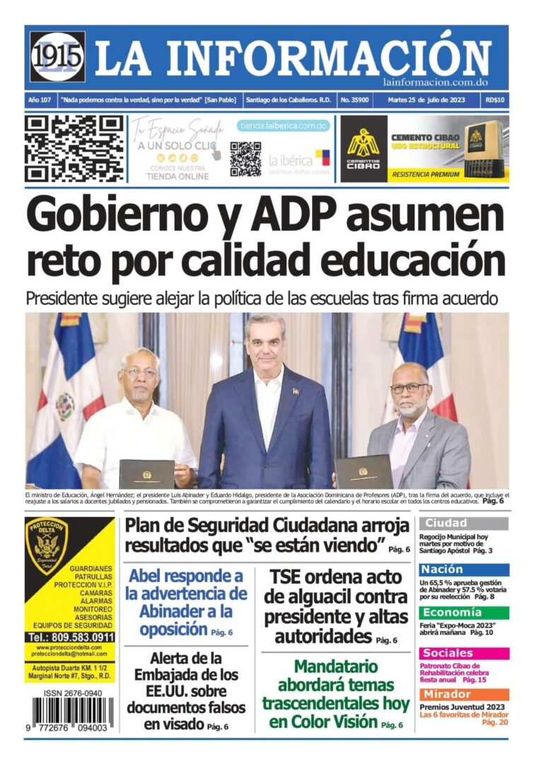 Portada Periódico La Información, Martes 25 Julio, 2023