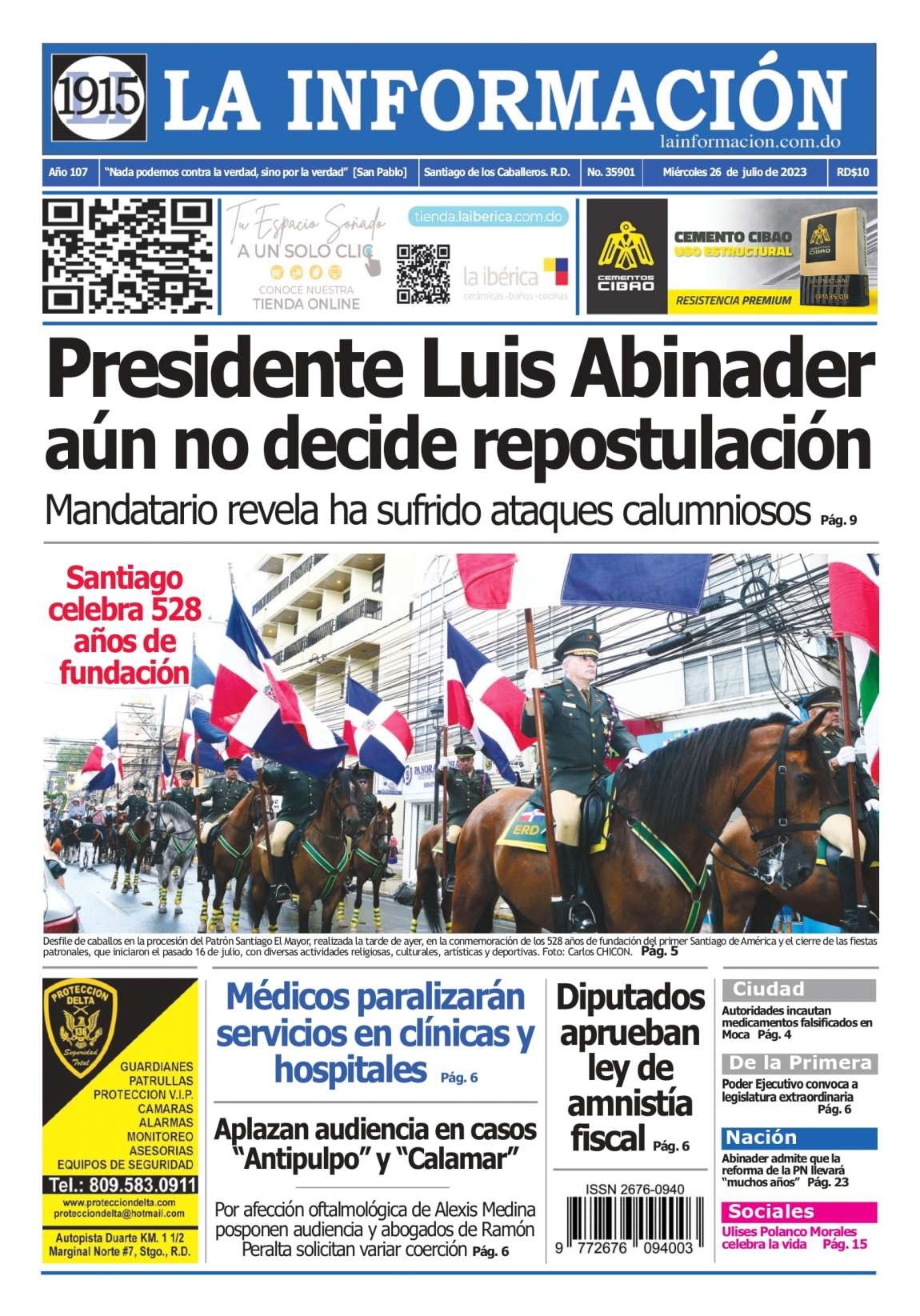 Portada Periódico La Información, Miércoles 26 Julio, 2023