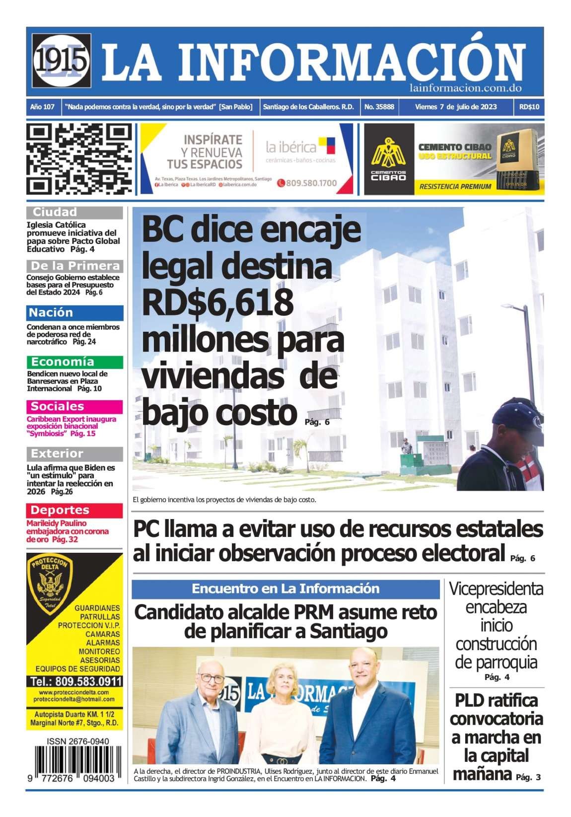 Portada Periódico La Información, Viernes 07 Julio, 2023