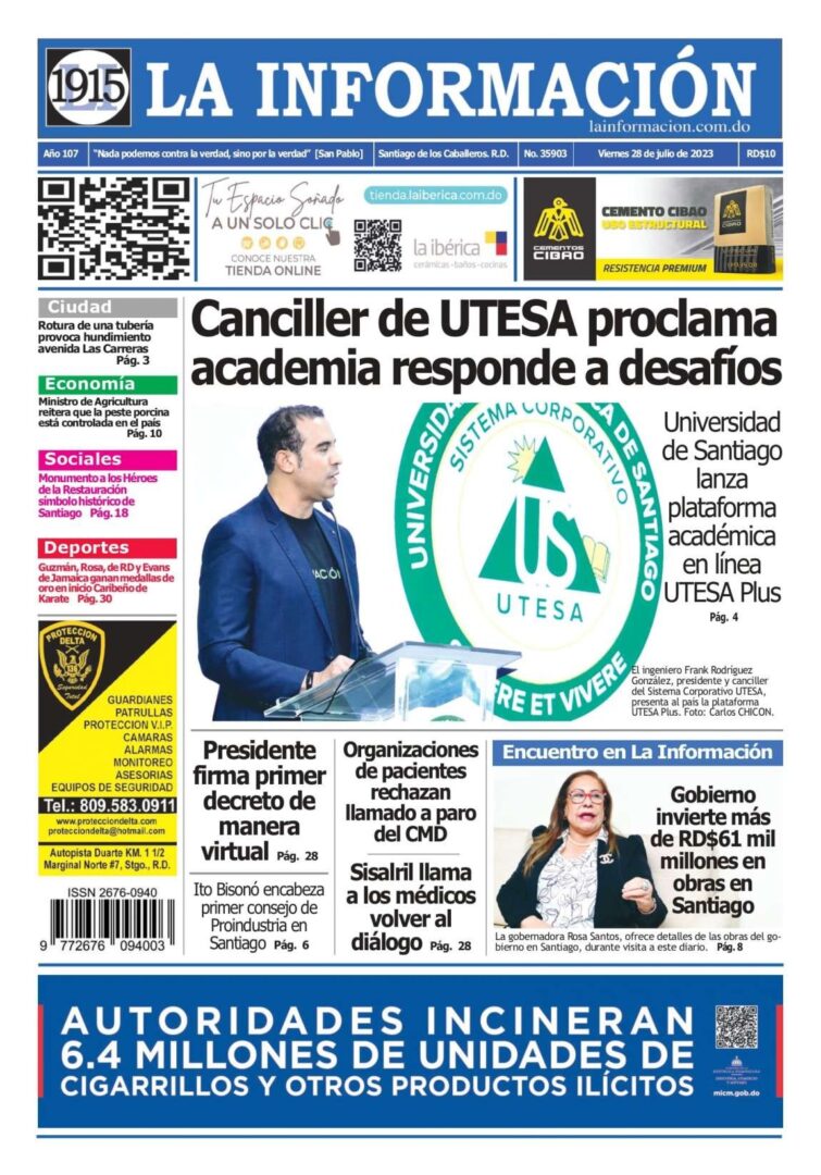 Portada Periódico La Información, Viernes 28 Julio, 2023