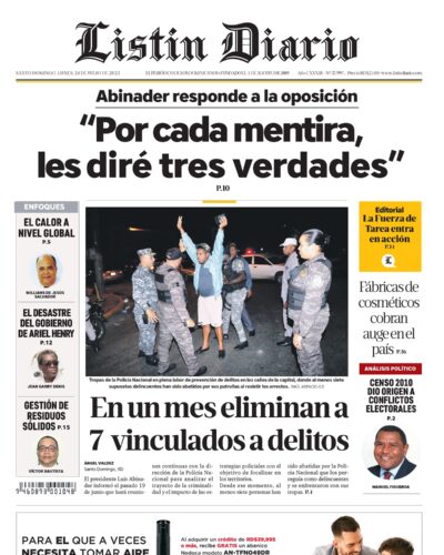 Portada Periódico Listín Diario, Lunes 24 Julio, 2023