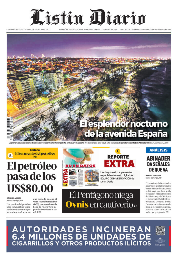 Portada Periódico Listín Diario, Viernes 28 Julio, 2023
