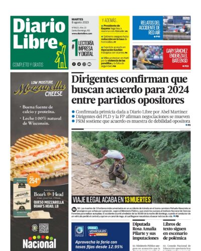 Portada Periódico Diario Libre, Martes 08 Agosto, 2023