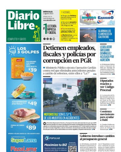 Portada Periódico Diario Libre, Miércoles 02 Agosto, 2023