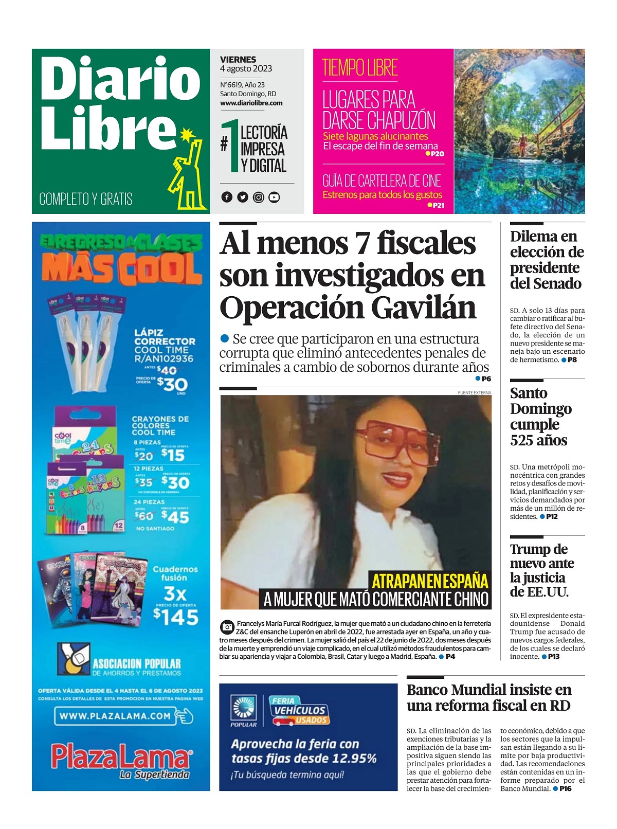 Portada Periódico Diario Libre, Viernes 04 Agosto, 2023