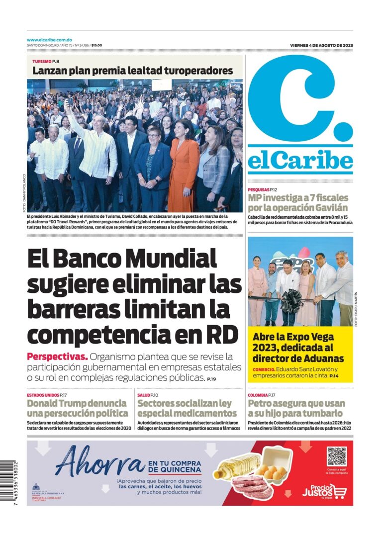 Portada Periódico El Caribe, Viernes 04 Agosto, 2023