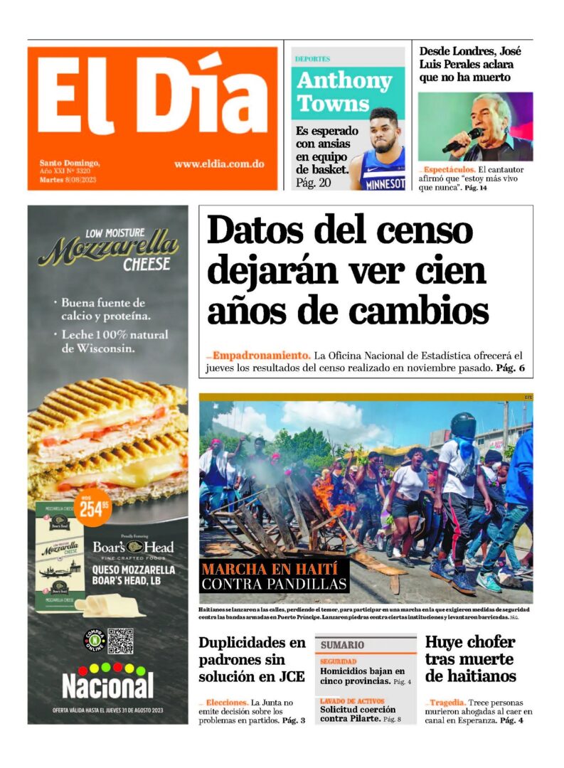Portada Periódico El Día, Martes 08 Agosto, 2023