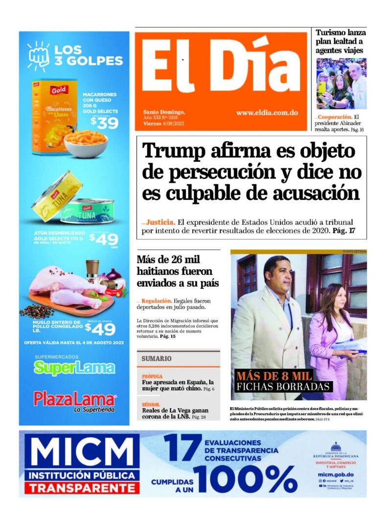 Portada Periódico El Día, Viernes 04 Agosto, 2023