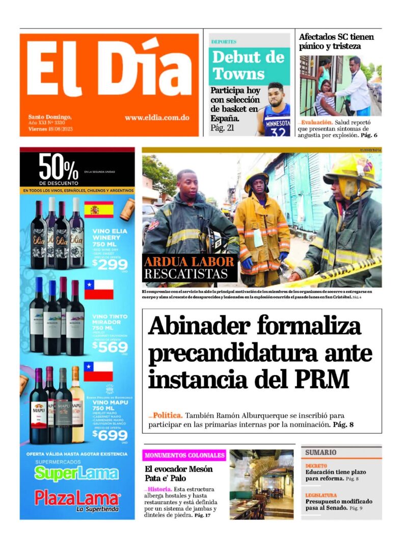 Portada Periódico El Día, Viernes 18 Agosto, 2023