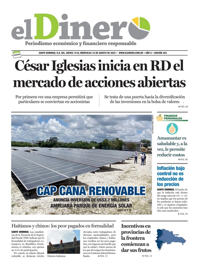 Portada Periódico El Dinero, Jueves 10 Agosto, 2023