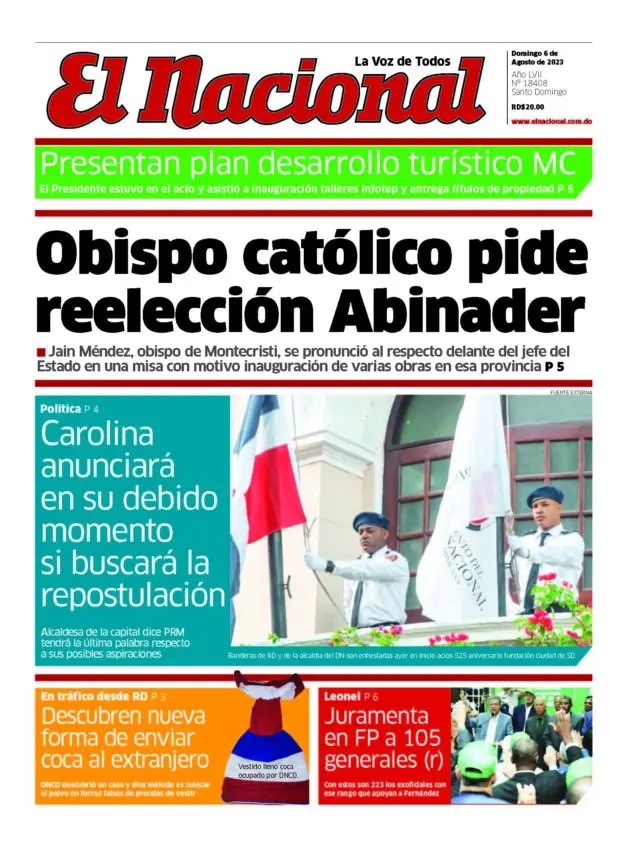 Portada Periódico El Nacional, Domingo 06 Agosto, 2023