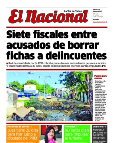 Portada Periódico El Nacional, Jueves 03 Agosto, 2023