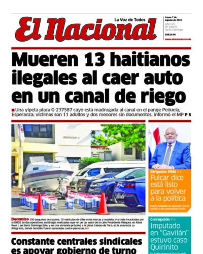 Portada Periódico El Nacional, Lunes 07 Agosto, 2023