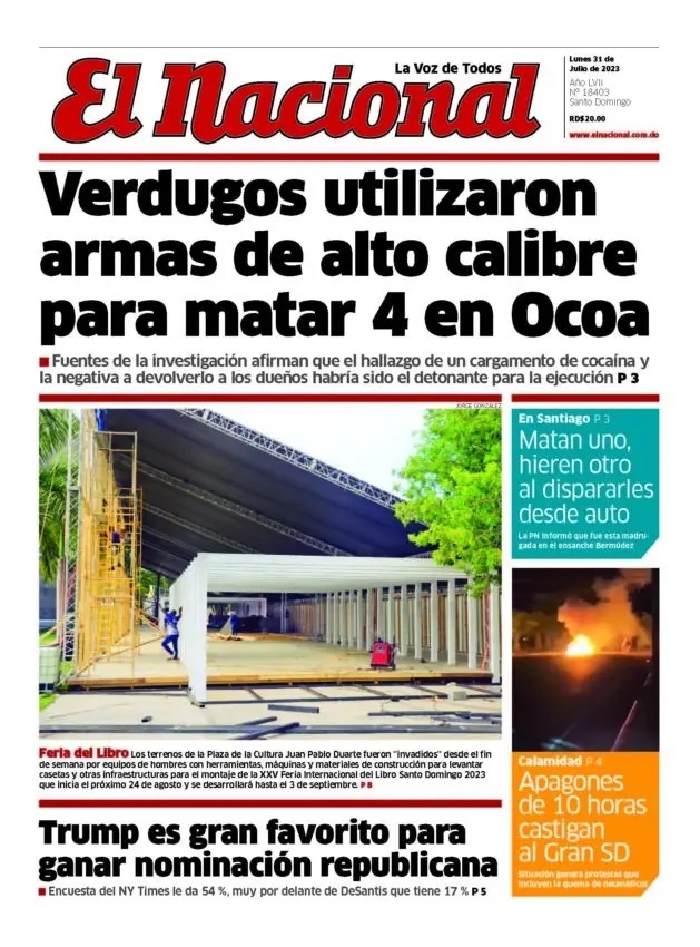 Portada Periódico El Nacional, Lunes 31 Julio, 2023