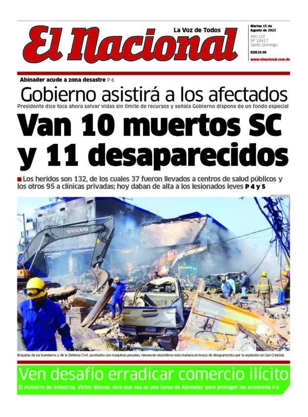 Portada Periódico El Nacional, Martes 15 Agosto, 2023