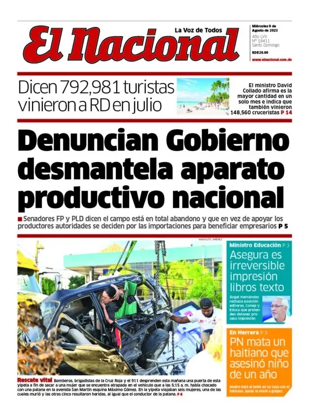 Portada Periódico El Nacional, Miércoles 09 Agosto, 2023