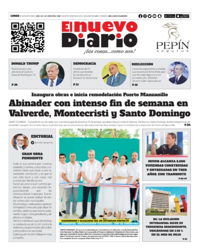 Portada Periódico El Nuevo Diario, Lunes 07 Agosto, 2023