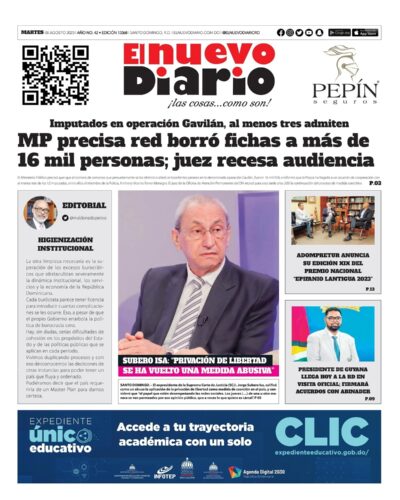 Portada Periódico El Nuevo Diario, Martes 08 Agosto, 2023