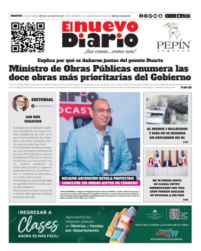 Portada Periódico El Nuevo Diario, Martes 15 Agosto, 2023