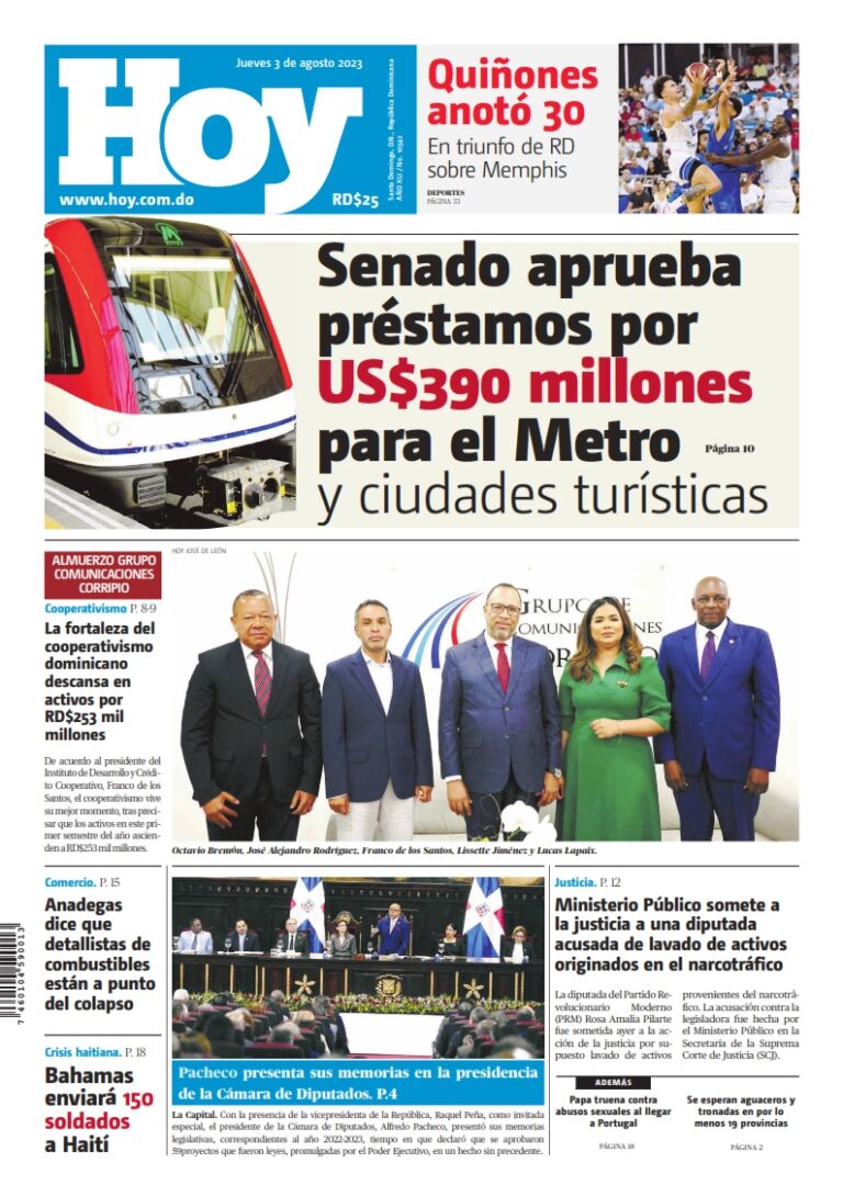 Portada Periódico Hoy, Jueves 03 Agosto, 2023