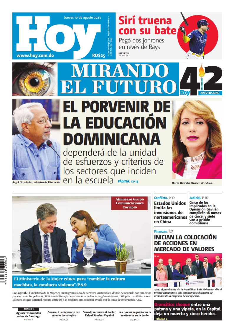 Portada Periódico Hoy, Jueves 10 Agosto, 2023