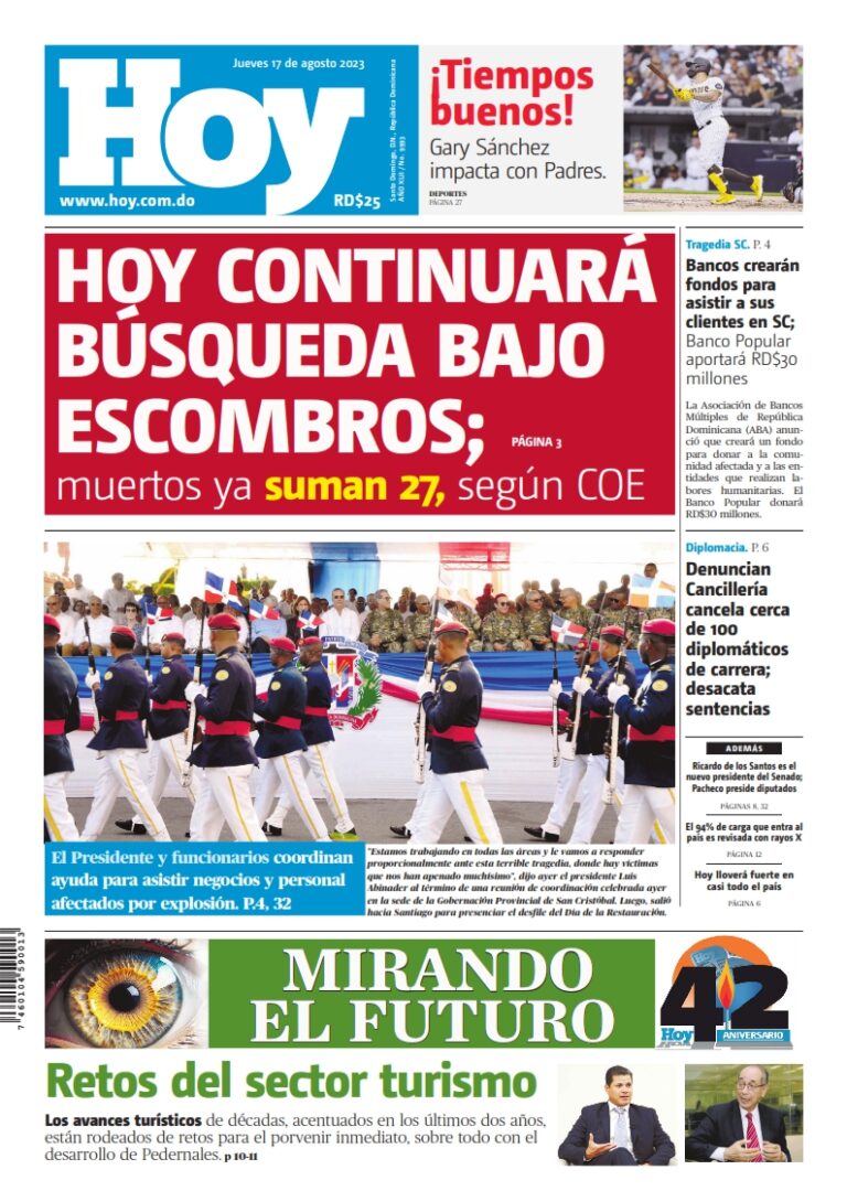 Portada Periódico Hoy, Jueves 16 Agosto, 2023